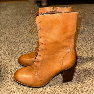 Franco Sarto Caramel Lace-Up Leather Boots